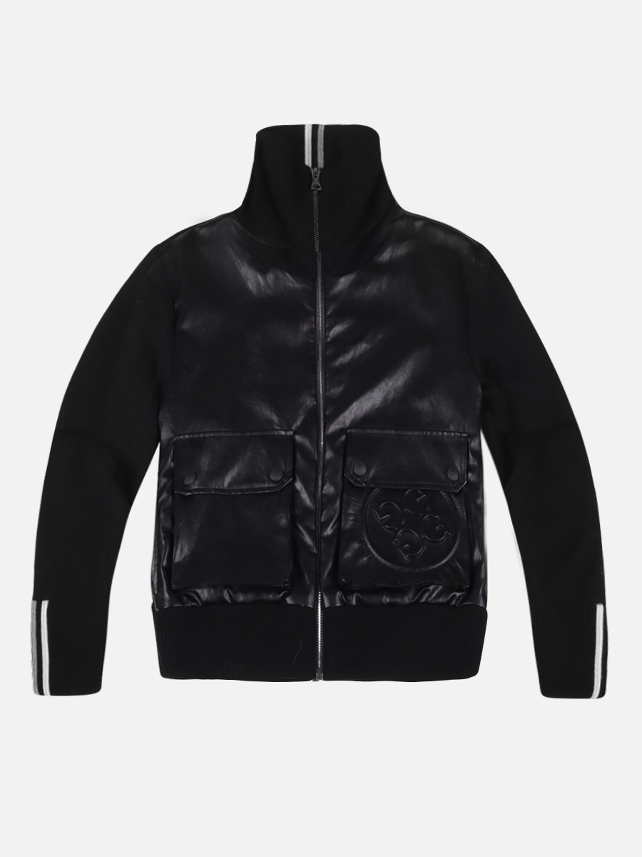 Vegan Leather Hybrid Jacket_BLACK