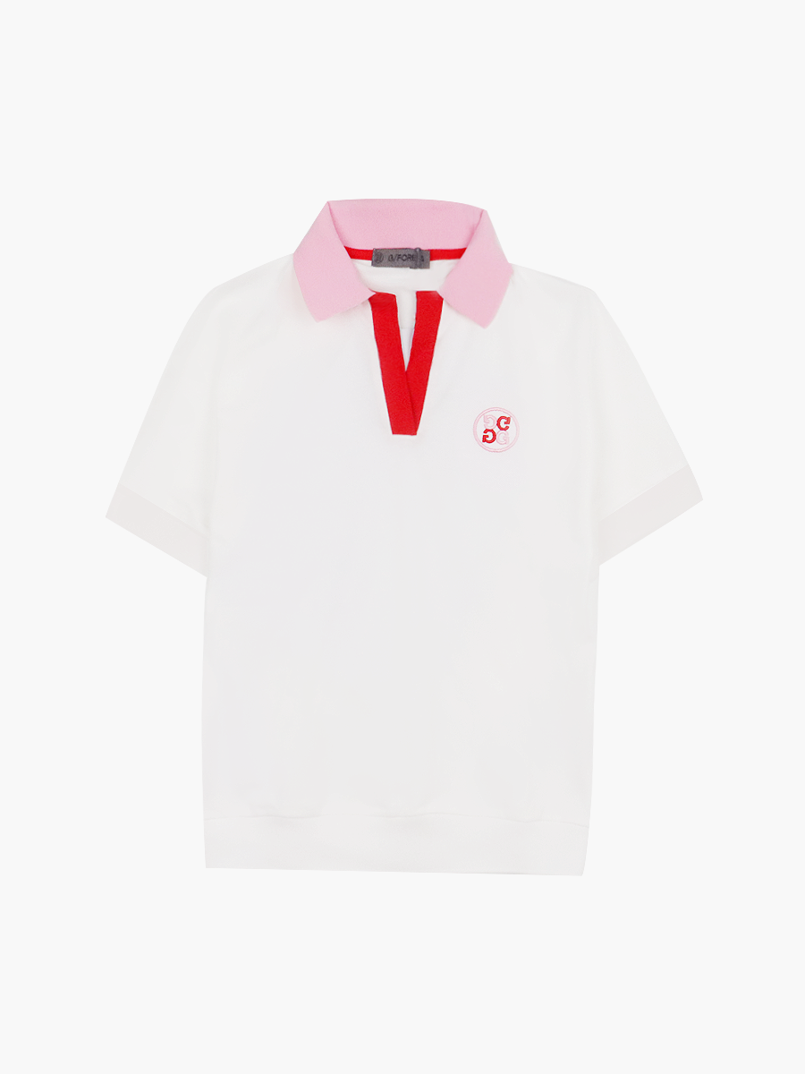 Contrast Collar Polo_white/pink