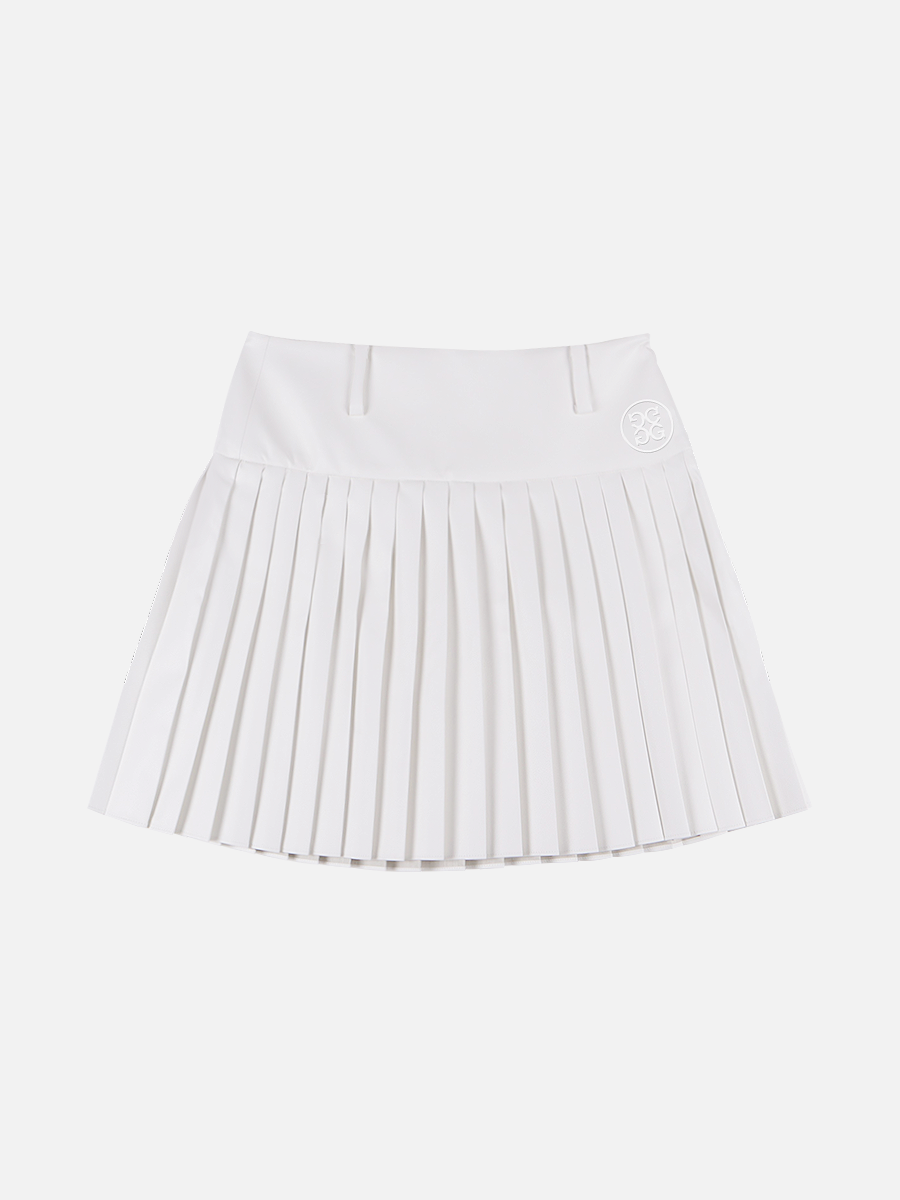 Vegan Leather Pleat Skirt-WHITE